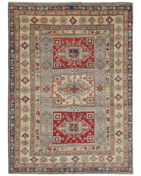 4x6 Gray Kuba Afghan Hand Knotted Wool Area Rug